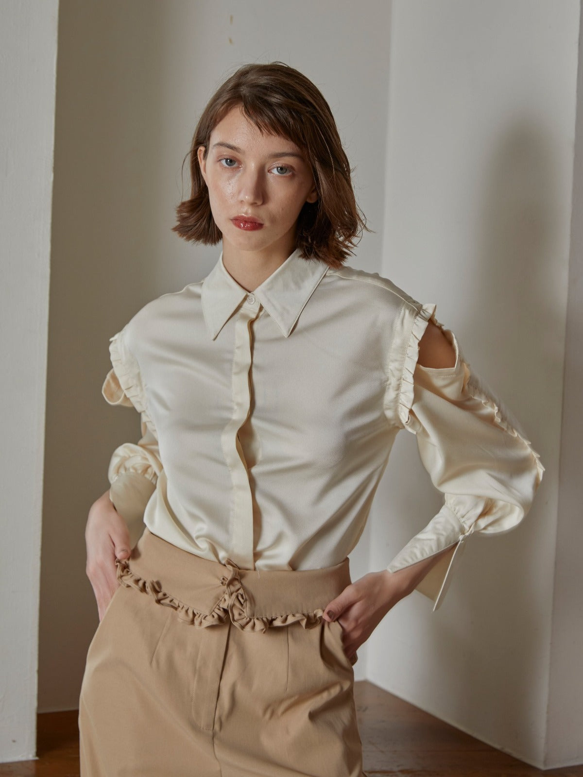 frill line 3way shirt/3wayフリルシャツ-