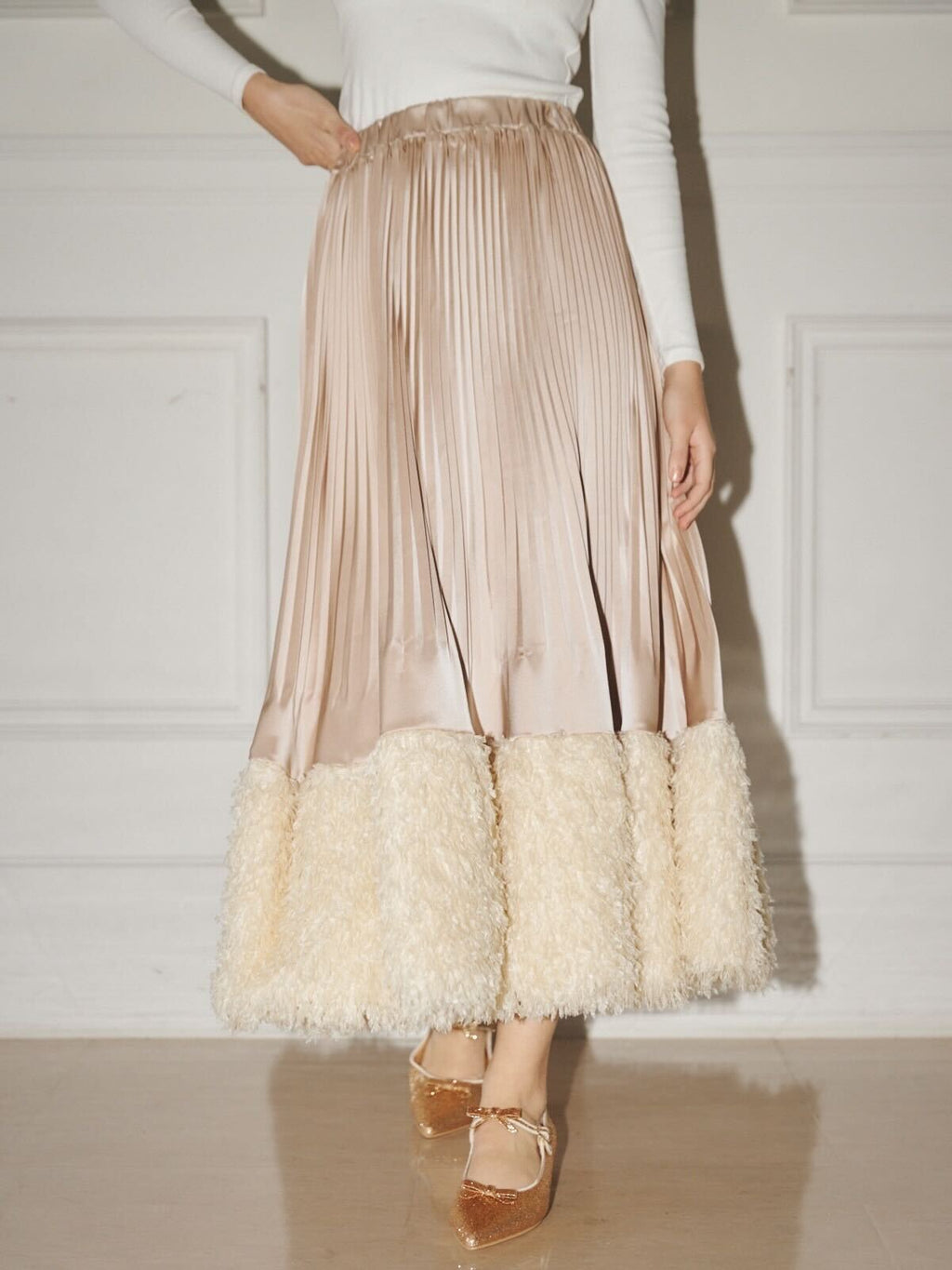 hem fur pleats skirt