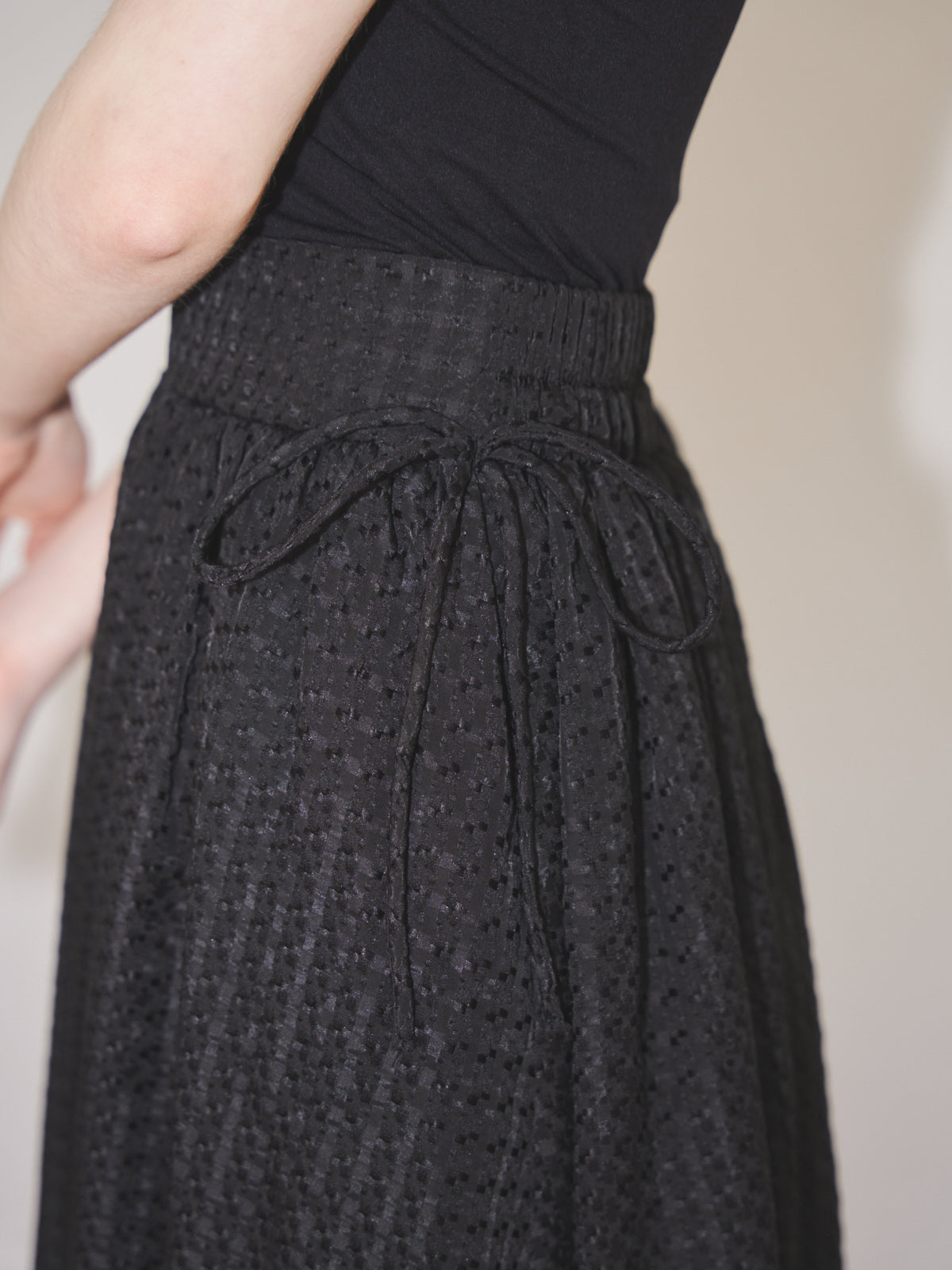 side ribbon check skirt